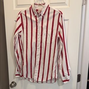 J. Crew Men's Red and White Striped Casual Shirt